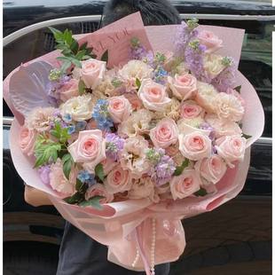 原创鲜花速递同城上海花店荔枝玫瑰桔梗花束生日纪念日花束配送