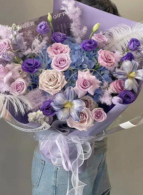 曼塔紫玫瑰郁金香闺蜜生日花束上海同城鲜花女友节日鲜花高档花束