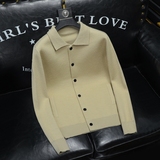 重磅加厚.老钱风小翻领纽扣毛衣开衫外套56276P130挂拍黑色，男装针织衫/毛衣，钱塘6022