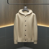 重磅加厚.老钱风连帽纯色纽扣外套毛衣开衫56286P140挂拍黑，男装针织衫/毛衣，钱塘6022