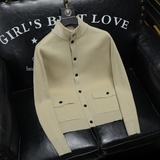 重磅加厚.老钱风立领系扣真口袋外套毛衣开衫56280P140沙发卡其，男装针织衫/毛衣，钱塘6022