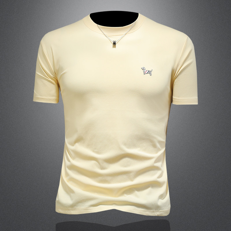 2026年新款短袖T恤微阔重磅全棉圆领体恤衫2015P58缕空杏，男装T恤，钱塘6022