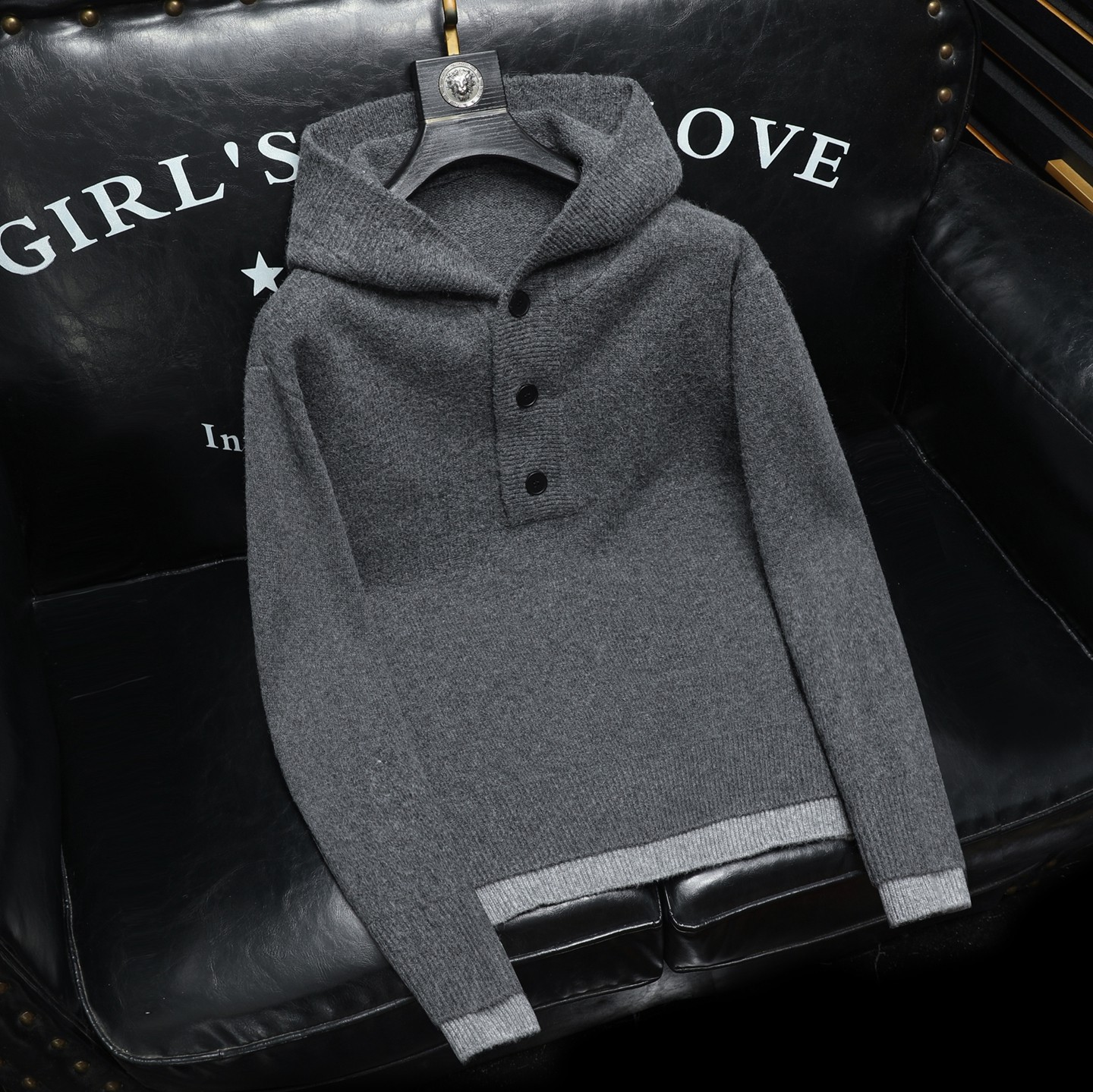 阔版大码休闲连帽粗针毛衣.重磅加厚.美式老钱风56299P140沙发深，男装针织衫/毛衣，钱塘6022