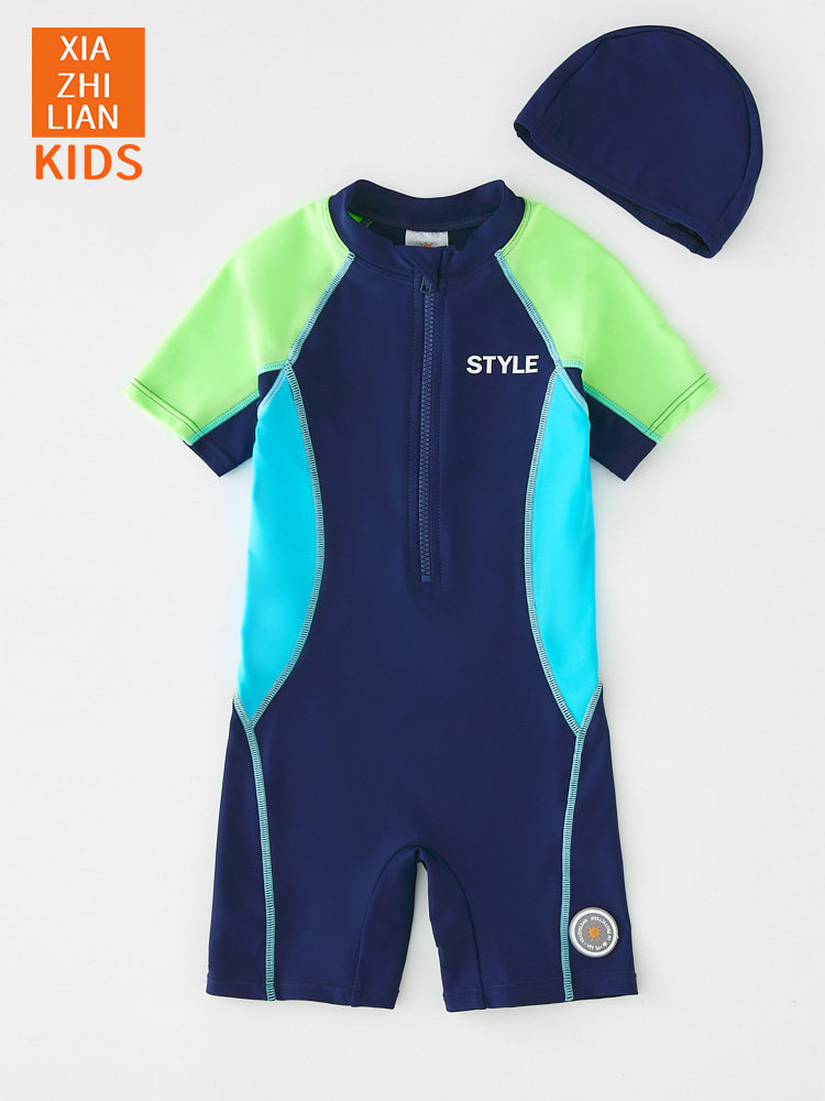 韩国时尚儿童连体泳衣男童运动防晒速干男孩游泳衣宝宝沙滩冲浪服