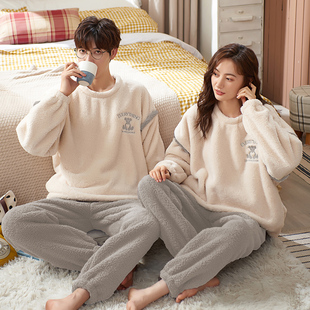 2025冬季 加厚情侣法兰绒男女士可爱卡通珊瑚绒保暖家居服睡衣套装