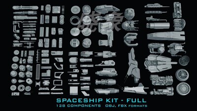 宇宙飞船战舰零部件3D模型 Gumroad – Spaceship Kit – Full –