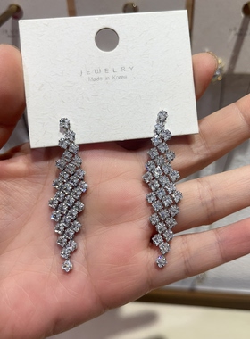 简约气质满钻菱形流苏耳环女ins小众轻奢高级感耳夹百搭个性耳饰