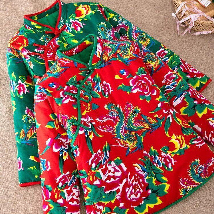 女士东北大花布盘扣棉袄中式加厚保暖短款花棉服外穿网红棉衣冬季