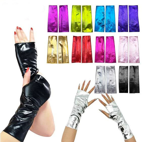 漆皮舞台表演活动无指短手套男女