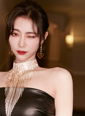 欧美轻奢时尚气质闪性感夜店满钻项链长款夸张流苏项链脖子饰品女
