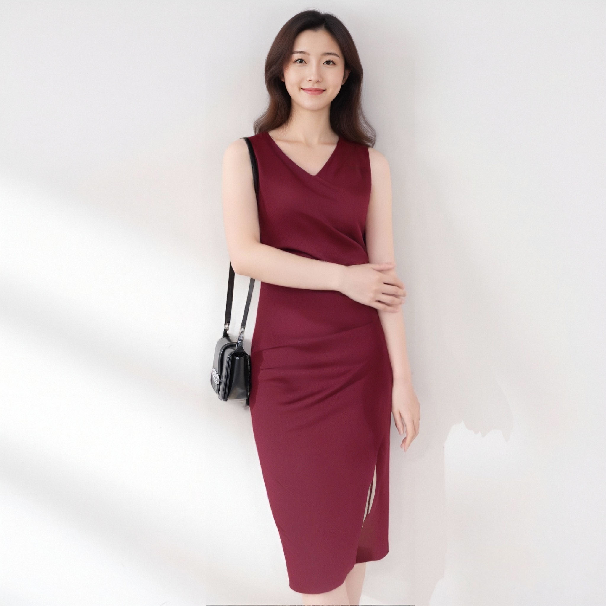 无袖圆领包臀裙中长款女士连衣裙紧身秋冬打底晚宴礼服表演舞台装