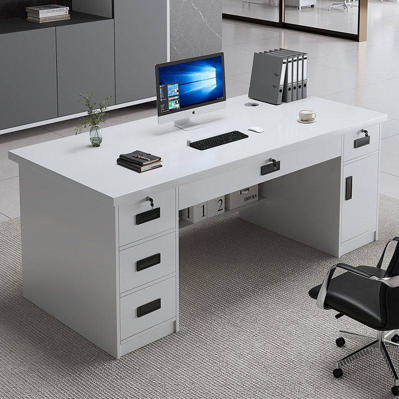 白色办公桌老板桌办公室桌椅组合简约现代员工位单双人电脑桌家用