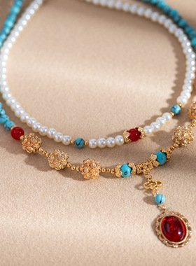 古风汉服璎珞新中式双层叠戴项链复古宫廷风锁骨链国风旗袍配饰