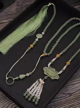 国风项链软璎珞明制古风马面裙莲花流苏项链汉服配饰背云吊坠