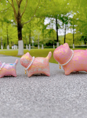 文创大漆猫珍珠猫咪多彩流体大漆檀木可爱猫咪家居摆件手工寺庙