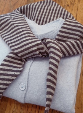 rom2送小披肩领子 高品质 可爱复古灰蓝色 软糯针织毛衣开衫外套