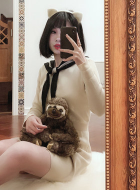 气质蝴蝶结收腰打底针织连衣裙