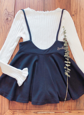 rom1日系可爱软萌妹复古个性黑色甜美大裙摆外搭叠穿吊带娃娃衫