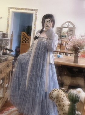 rom2中式古风 禅意风 齐胸儒裙 温柔灰蓝色 半身裙/连衣裙 两穿