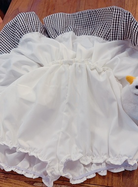 rom2防走光 芭蕾风 黑色格子 森女蕾丝拼接 荷叶边松紧腰半身短裙