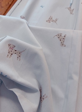 rom2日常好搭配 可爱小狗印花 蓝色田园风 抽绳松紧腰休闲裤长裤