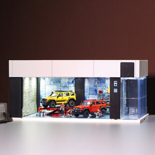 1/64电动卷帘门车库模型带灯车模收纳停车场微缩多场景汽车展示厅