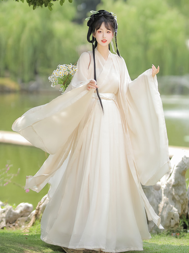 原创正品神明少女汉服女魏晋风交领齐腰襦裙广袖流仙古风仙气飘逸