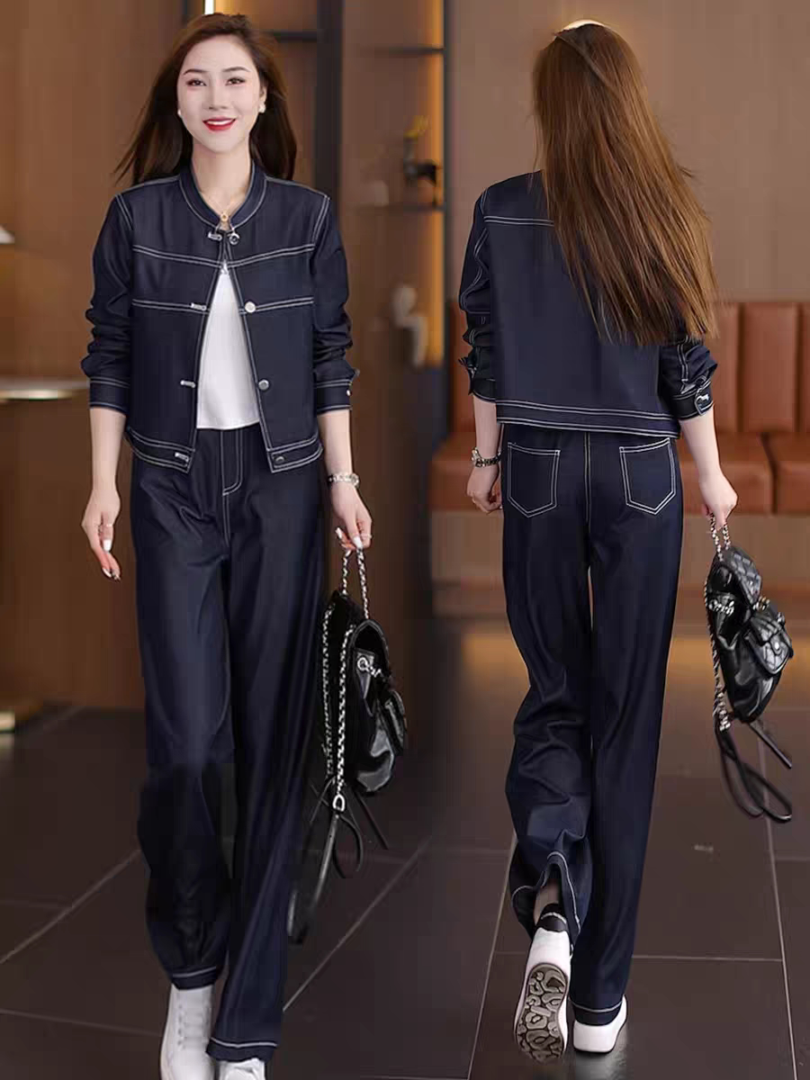 高级感仿牛仔套装女2026款立大码套装