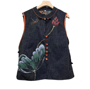 国风中式改良正反面穿马甲唐装女士坎肩外套双织锦复古绘画马甲