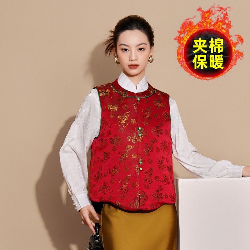 新中式提花冬季夹棉马甲新年服