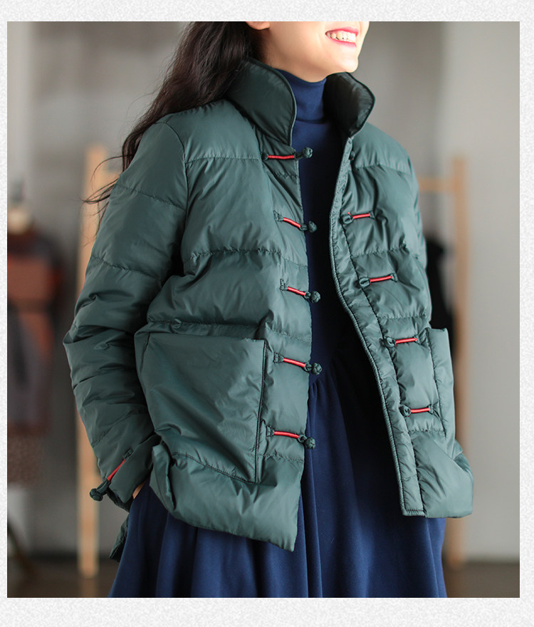 民族风白鸭绒短款立领女羽绒服