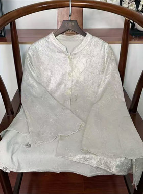 新中式立领提花龟裂纹女士衬衫秋