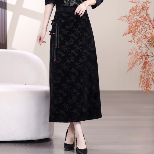 新中式时尚盘扣侧开叉高腰长裙