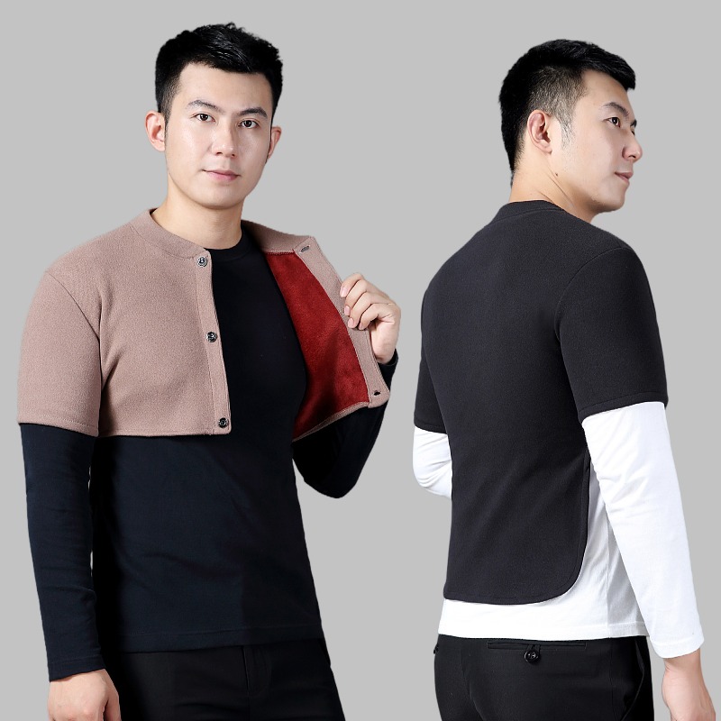 护肩护背德绒圆领男士防寒坎肩