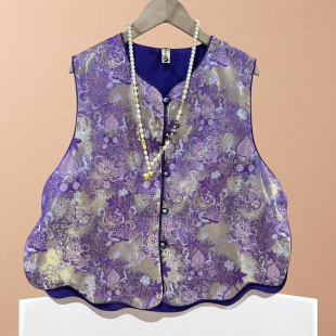 复古气质坎肩上衣马夹 圆领盘扣无袖 新中式 国风紫色提花马甲女春季