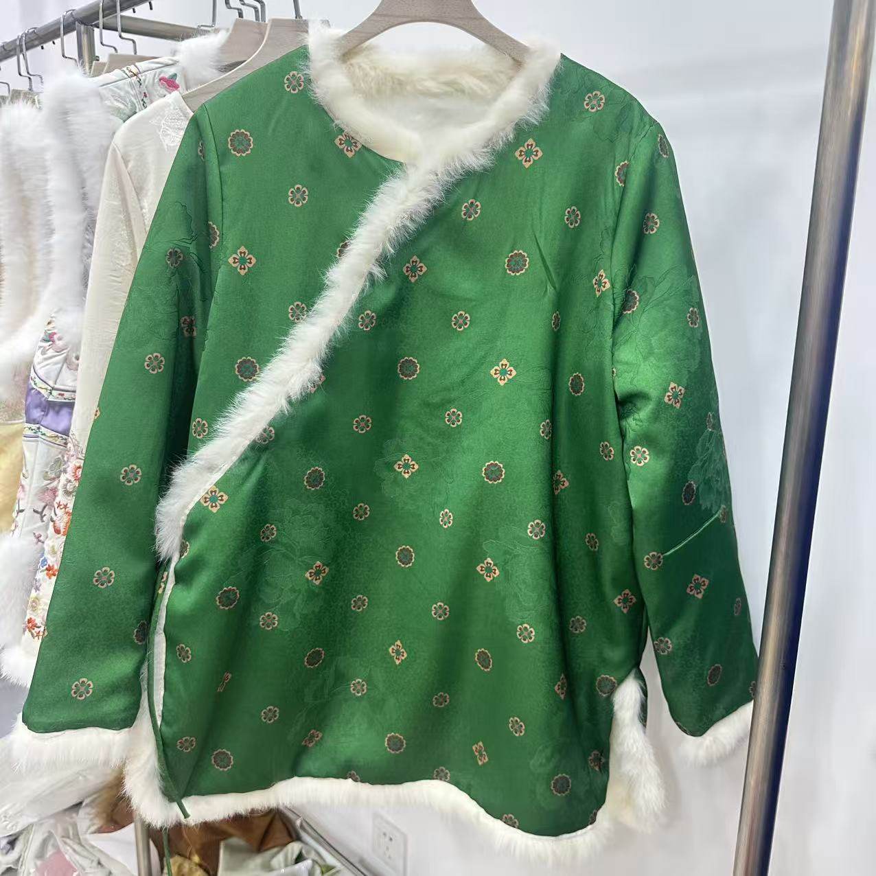 新中式印花夹棉复古棉服外套女