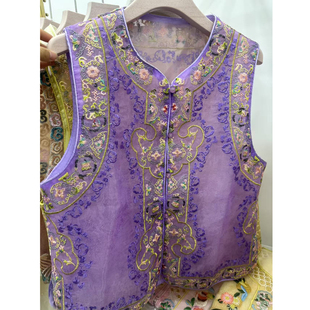 2025夏薄款欧根纱防晒马甲新中式国风轻奢重工刺绣坎肩上衣外套女