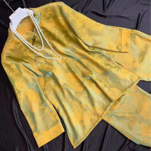 式 2026春新中式 国风复古衬衫 浮光锦套装 禅意茶服两件套 通勤八分袖