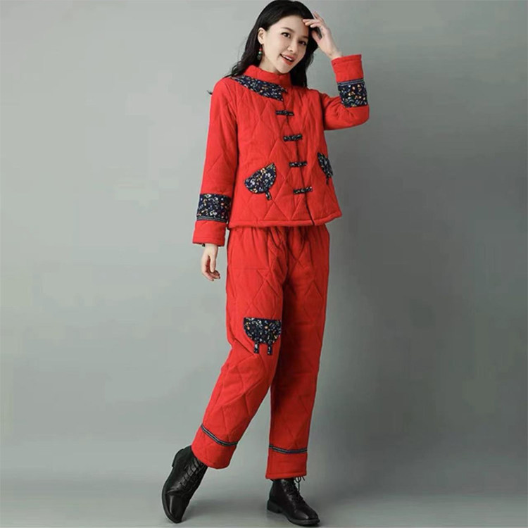 2023冬季棉麻拼接女士两件套