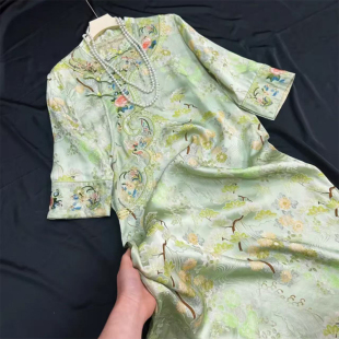 《洛神》春秋季日常改良旗袍连衣裙中式刺绣宽松小众花罗重磅长裙