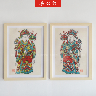 特价凤翔年画手工拓印套印状元及第状元进宝年画装饰画一对