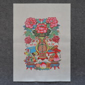 木版 平安 年画 大花瓶四季 双喜临门 花开富贵 武强年画