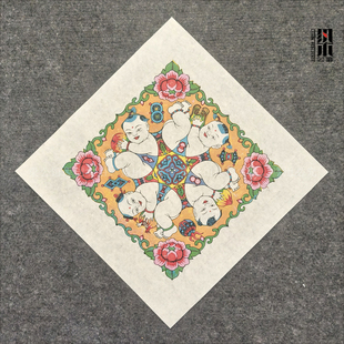 正宗手工武强木版年画六子争头八子图手工宣纸拓印八子争头老年画
