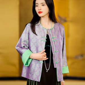 复古日记100桑蚕丝春季新品圆领中式上衣女外套24EW143