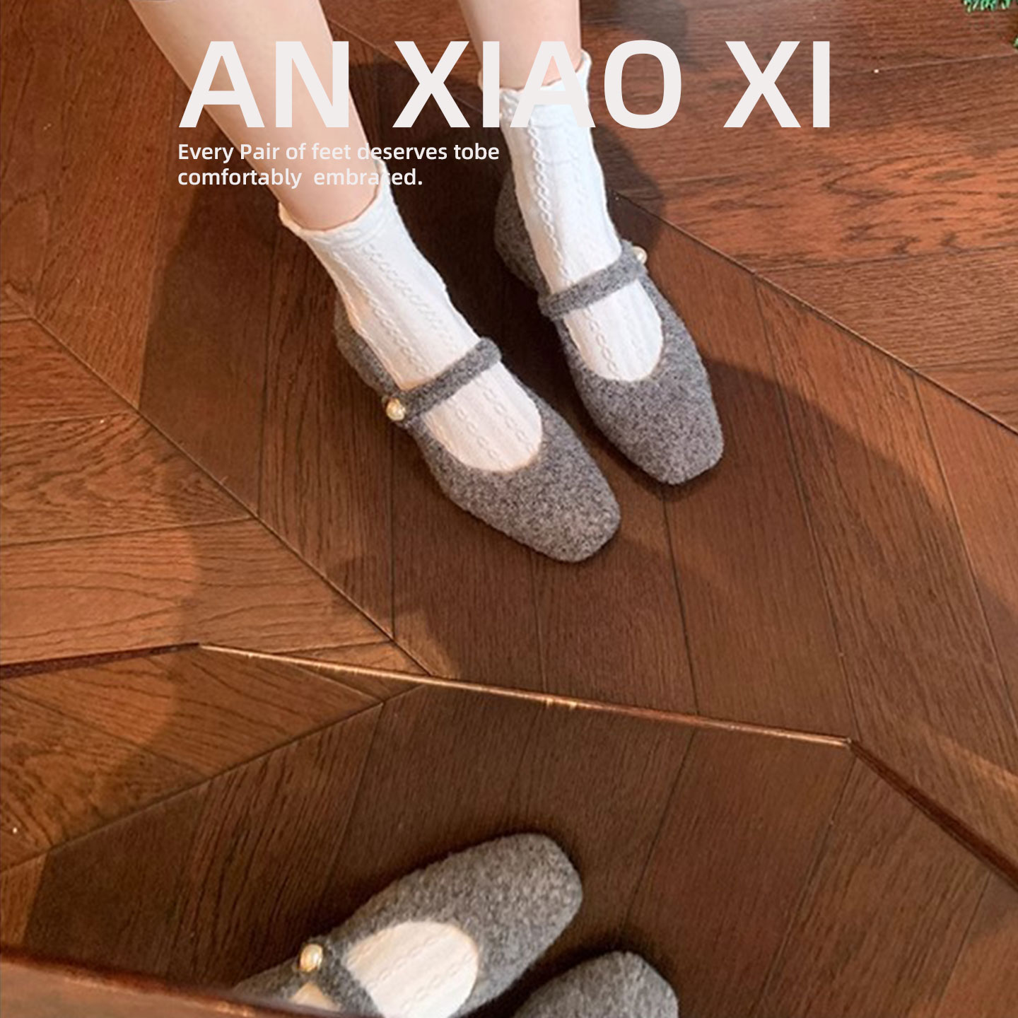 安小夕~现货~加绒保暖灰色玛丽珍