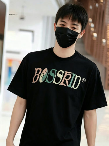 TGF BOSSKID系列街头嘻哈说唱渐变迷彩基础宽松打底T恤短袖T恤男
