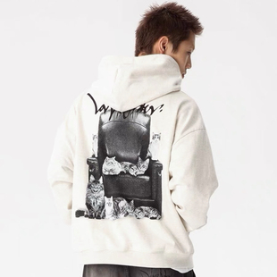 LOVEMELATER24FW LML猫猫沙发印花连帽卫衣美式宽松情侣长袖帽衫