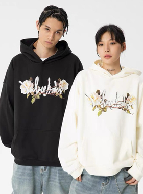 LOVEMELATER24FW LML秋季新款手写体瓷质山茶花连帽卫衣宽松帽衫