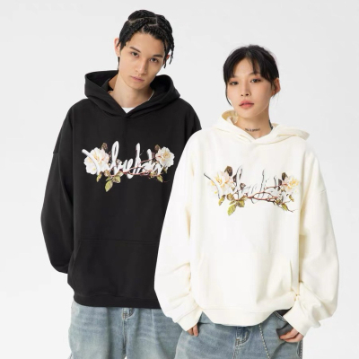 LOVEMELATER24FW LML秋季新款手写体瓷质山茶花连帽卫衣宽松帽衫