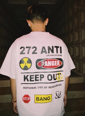 刘聪同款邦BANG 272ANTI警示印花短T体恤衫街头休闲宽松短袖T恤男